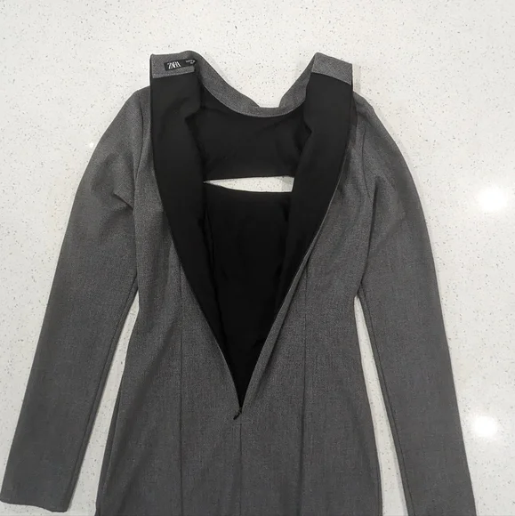 Zara gray front chest cut out Houndstooth sheath mini dress long sleeves size S - Picture 9 of 12